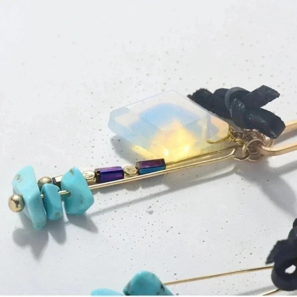 2 LEFT! Opal Dangle Earrings Turquoise Hematite Beads - Picture 10 of 10